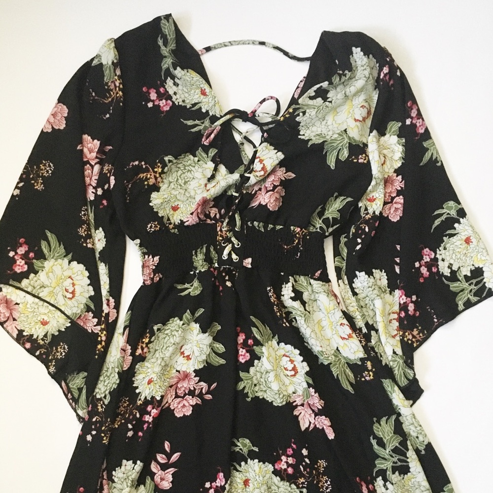 Maurices Black Floral Long Sleeve Dress